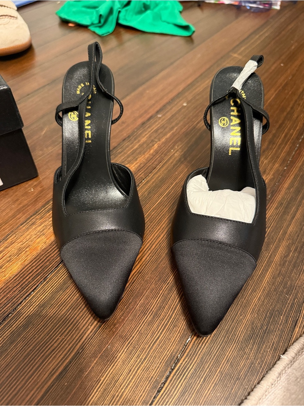 Black Pointed-Toe Slingback Heels